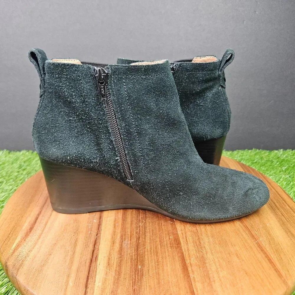 Vionic Paloma Wedge Ankle Boots Black Suede Leather Weather Resistant Size 8